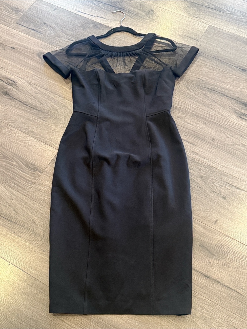Maggy London Black Sheath Dress with Mesh Yoke
